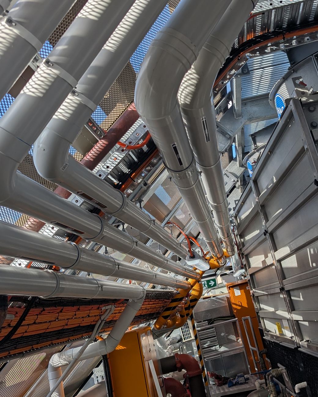 Hydraulic pipework and services on a building plant level